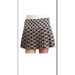 Theory Pleated Silk Skirt, Navy Geometric, “Sylvian”, Size 8